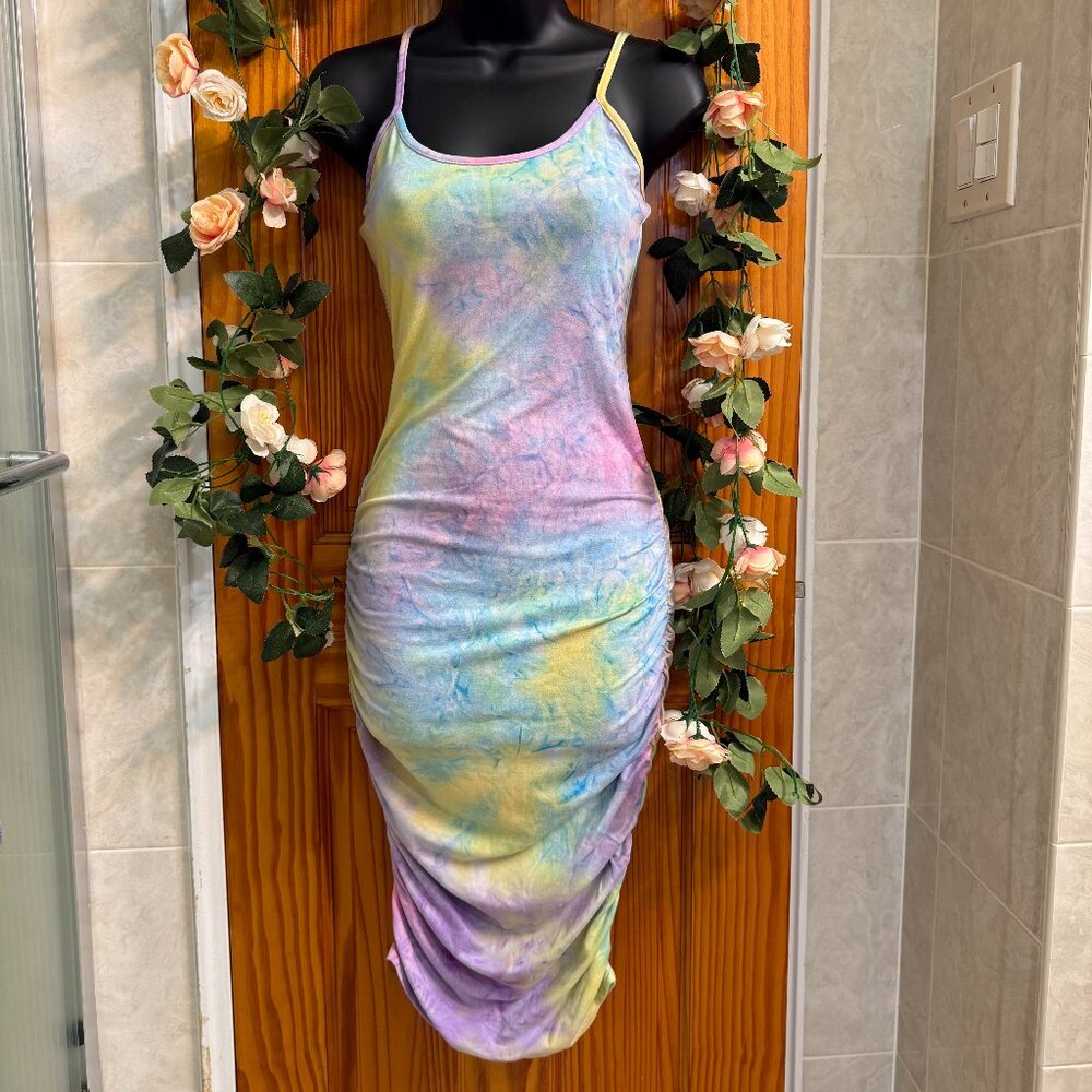 Madrag- Pastel Tie-Dye Ruched Bodycon Midi Dress- S - Picture 4 of 6